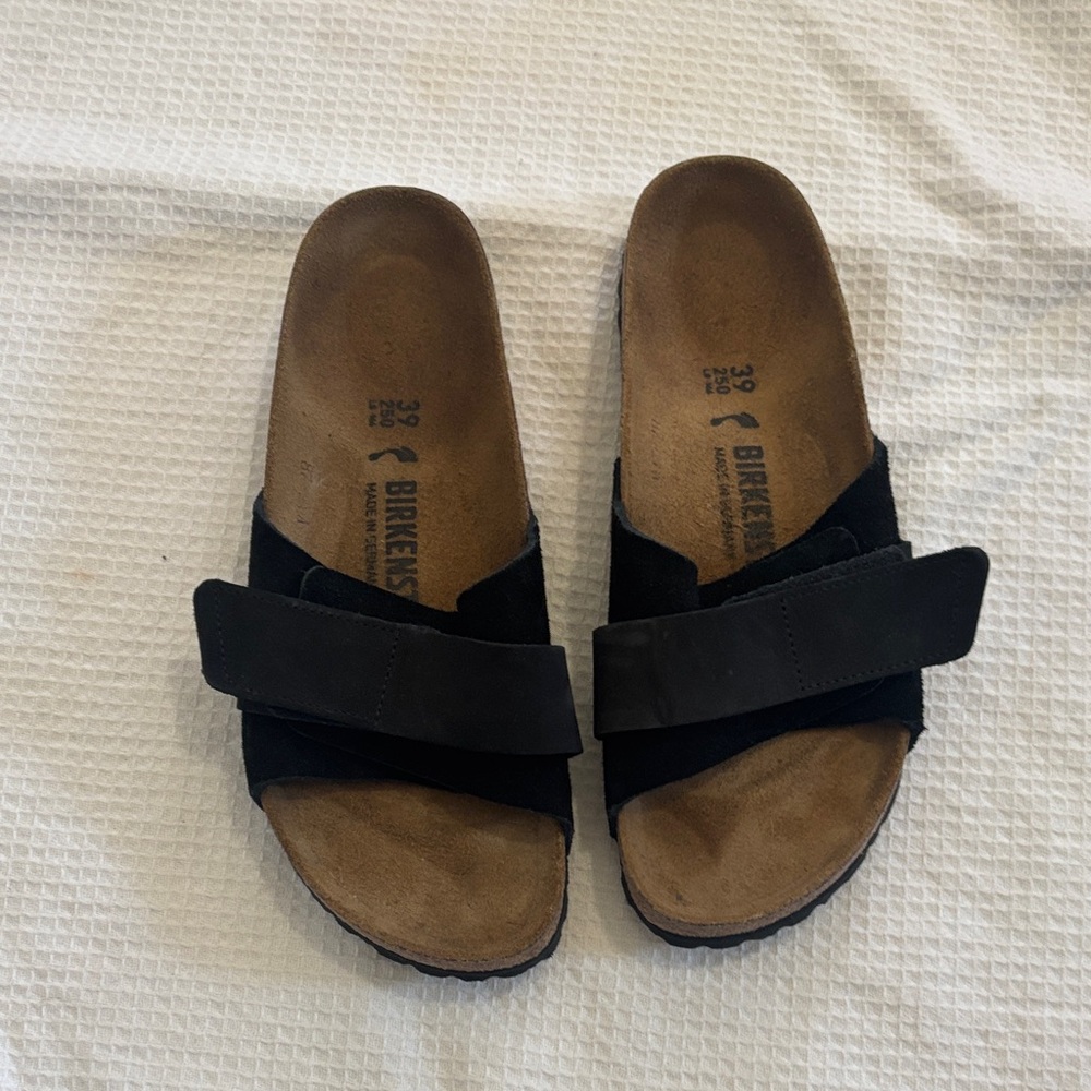 Birkenstock Oita Black Two-Strap Suede Slides